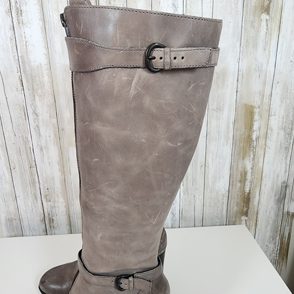 Born BOC Gemini Tall Distressed Leather Boots Sz 8.5 Gray Zip Buckle High Heel - Picture 11 of 16